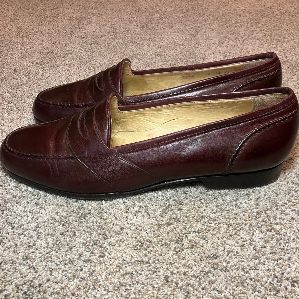 Bragano Cole Haan Womens 9M Burgundy Leather Penny Loafers Made in Italy Classic - Picture 4 of 10